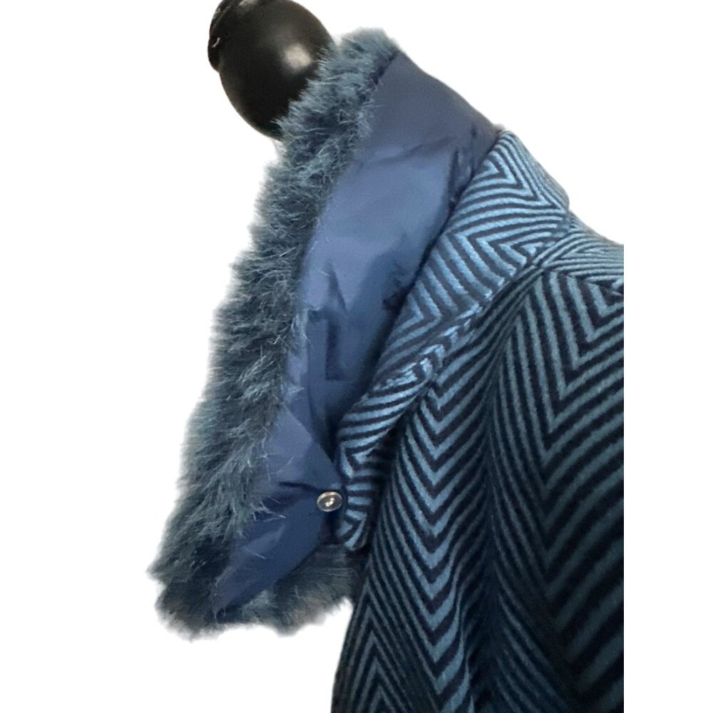 Randolph Duke THE LOOK Blue Chevron Pattern Trench Coat VINTAGE Button Up 16 - Picture 3 of 10